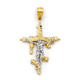 14K Two-Tone Gold Crucifix Cross Pendant