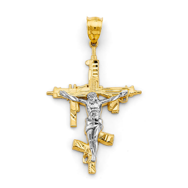 14K Two-Tone Gold Crucifix Cross Pendant