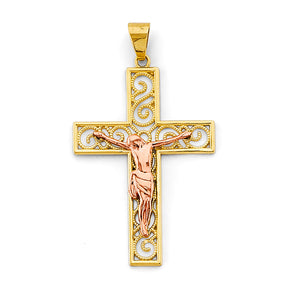 14K Two-Tone Gold Crucifix Cross Pendant