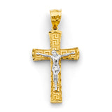 14K Two-Tone Gold Greek Crucifix Cross Pendant