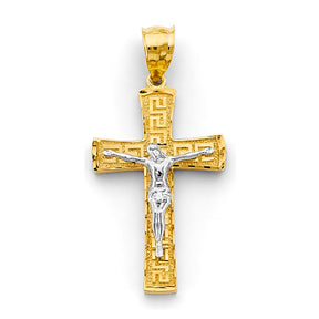 14K Two-Tone Gold Greek Crucifix Cross Pendant