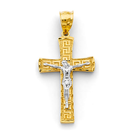 14K Two-Tone Gold Greek Crucifix Cross Pendant