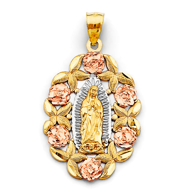 14K Tricolor Gold Flower Guadalupe Pendant