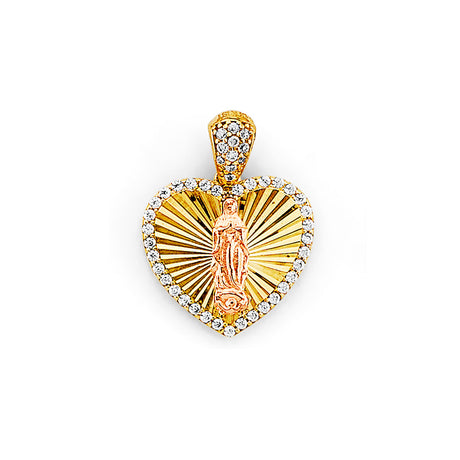 14K Tricolor Gold Heart Guadalupe Pendant
