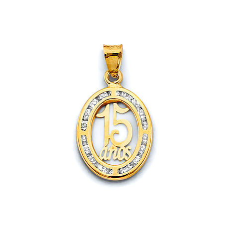 14K Yellow Gold CZ 15 Years Pendant