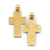 14K Yellow Gold Lord's Prayer Cross English Pendant