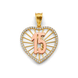 14K Two-Tone Gold CZ Heart 15 Years Pendant
