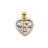 14K Tricolor Gold Quinceañera ‘15’ Heart Pendant — Tricolor — on white background — Italian Fashions