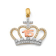 14K Tricolor Gold CZ Crown 15 Years Pendant