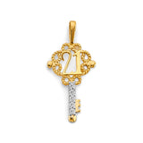 14K Two-Tone Gold 21st Birthday Key Pendant