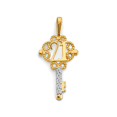 14K Two-Tone Gold 21st Birthday Key Pendant