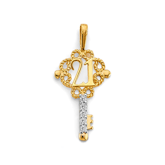 14K Two-Tone Gold 21st Birthday Key Pendant