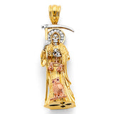 14K Tricolor Gold 3D Santa Muerte Pendant — Medium — on white background — Italian Fashions