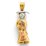 14K Tricolor Gold 3D Santa Muerte Pendant — Small — on white background — Italian Fashions