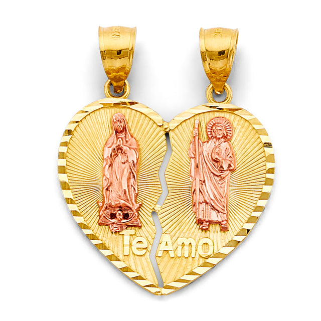 14K Two-Tone Gold Heart Te Amo Pendant
