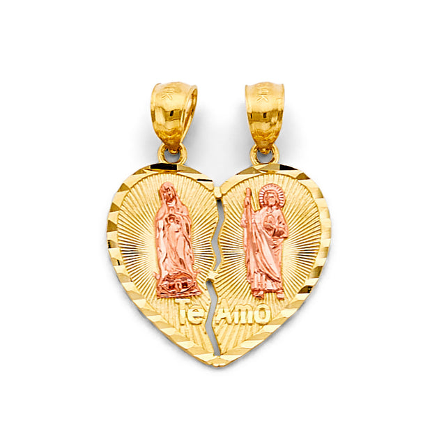14K Two-Tone Gold ‘Te Amo’ Heart Pendant — Small — on white background — Italian Fashions