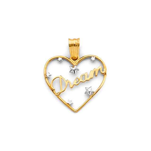 14K Two-Tone Gold "Dream" Heart with Stars Pendant