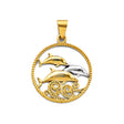 14K Two-Tone Gold Dolphins in Circle Pendant
