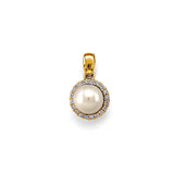 14K Two-Tone Gold Pearl Halo Pendant