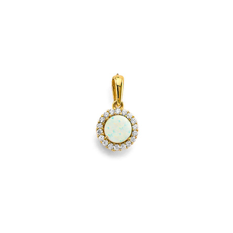 14K Yellow Gold Round Synthetic Opal Halo Pendant