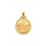 14K Yellow Gold Queen Elizabeth Filigree Coin Pendant