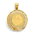 14K Yellow Gold Greek Key 2.5 Pesos Coin Pendant