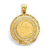 14K Yellow Gold Greek Key 2.5 Pesos Coin Pendant