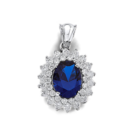 14K White Gold Blue-Stone Halo Pendant
