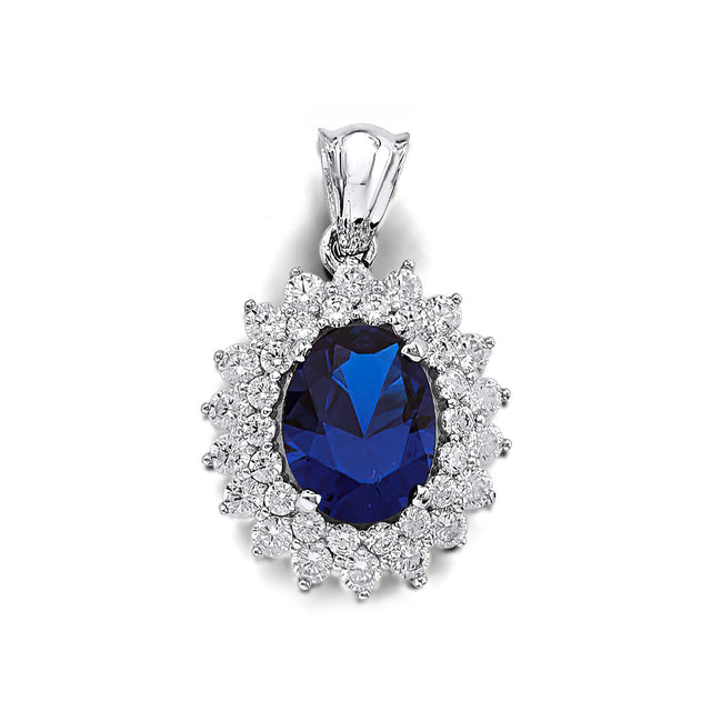 14K White Gold Blue-Stone Halo Pendant
