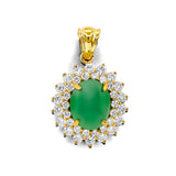 14K Yellow Gold Simulated Jade Halo Pendant