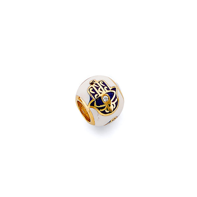 14K Yellow Gold Enamel Hamsa Slider Pendant