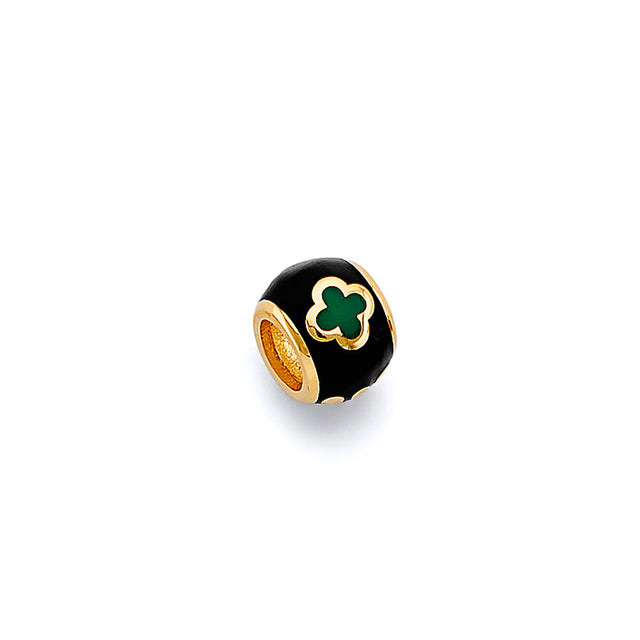14K Yellow Gold Black Enamel Clover Slider Charm