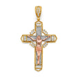 14K Tricolor Gold CZ Crucifix Cross Pendant