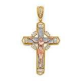 14K Tricolor Gold CZ Crucifix Cross Pendant
