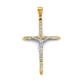 14K Two-Tone Gold CZ Crucifix Cross Pendant