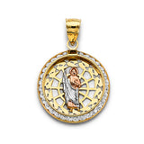 14K Tricolor Gold CZ Round St. Jude Thaddeus Pendant