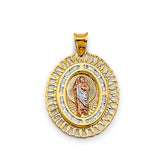 14K Tricolor Gold CZ Oval St. Jude Thaddeus Pendant
