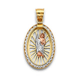 14K Tricolor Gold CZ Oval St. Jude Thaddeus Pendant