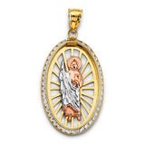 14K Tricolor Gold CZ Oval St. Jude Thaddeus Pendant