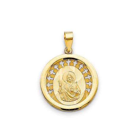 14K Yellow Gold San Judas Tadeo Round Medal Pendant — Small — Italian Fashions