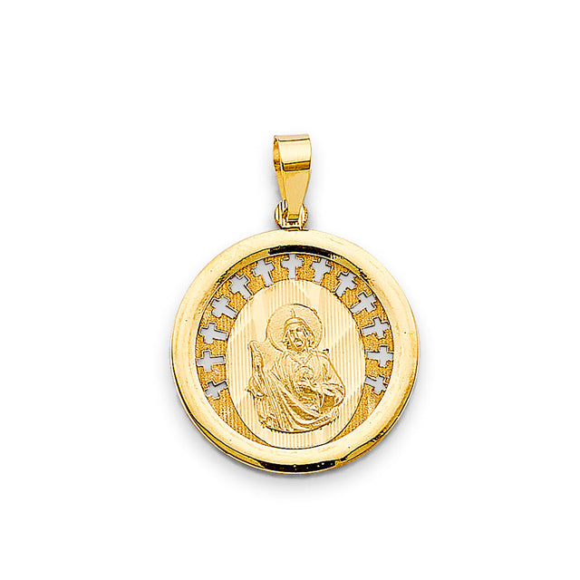 14K Yellow Gold San Judas Tadeo Round Medal Pendant — Small — Italian Fashions