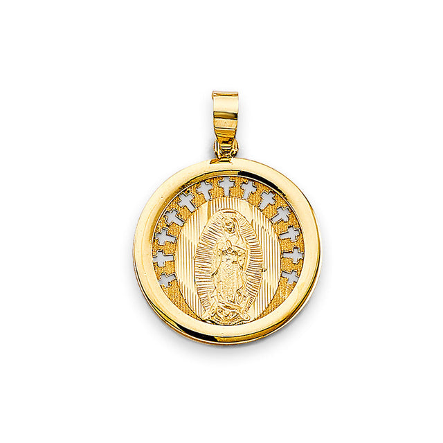 14K Yellow Gold Our Lady of Guadalupe Round Medal Pendant — Small — Italian Fashions