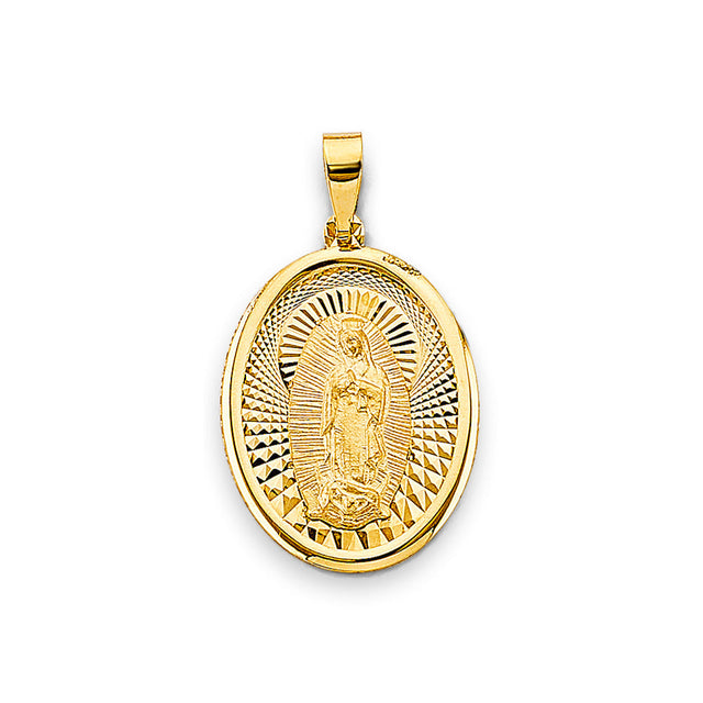 14K Yellow Gold Our Lady of Guadalupe Oval Medal Pendant — Medium — Italian Fashions