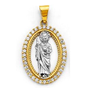 14K Two-Tone Gold CZ St. Jude Thaddeus Pendant