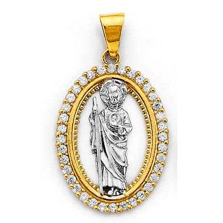 14K Two-Tone Gold CZ St. Jude Thaddeus Pendant