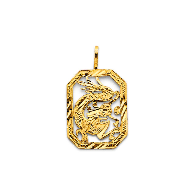 14K Yellow Gold Octagonal Dragon Pendant