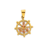 14K Two-Tone Gold Anchor and Ship Wheel Pendant