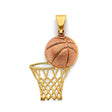 14K Two-Tone Gold Basketball and Hoop Pendant