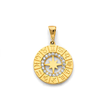 14K Two-Tone Gold Zodiac Wheel Pendant