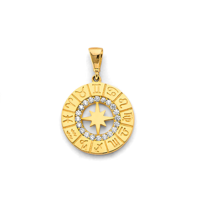 14K Two-Tone Gold Zodiac Wheel Pendant